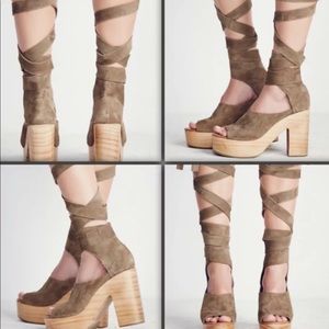 Free People Green Touch the Sky Lace Up Clogs